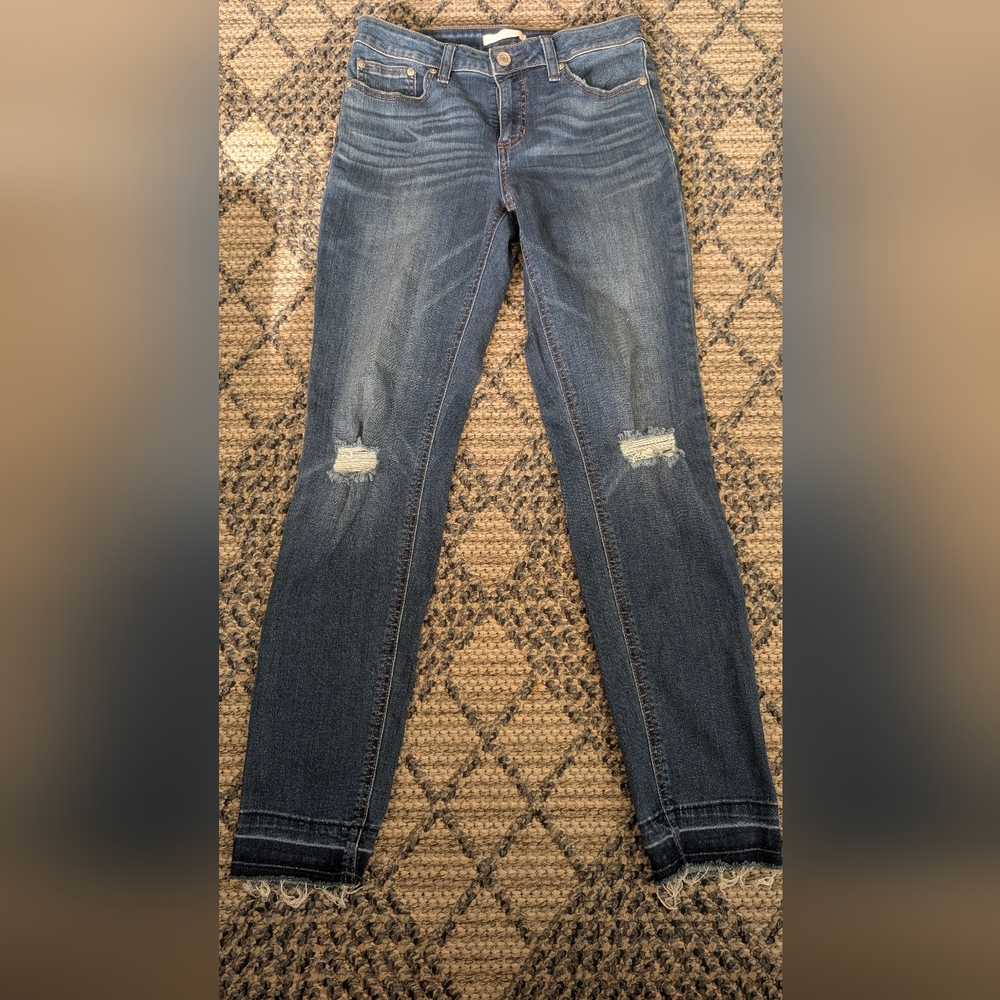 LC Lauren Conrad Blue Skinny Jeans with Distressed Accents